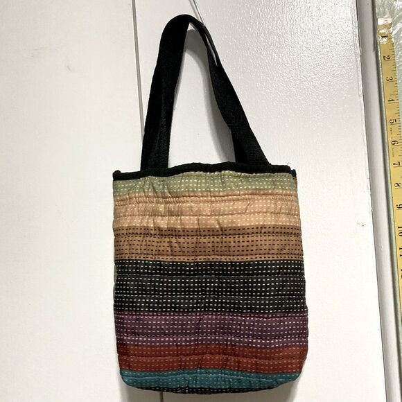 RAINBOW Quilted Small Tote Bag Lined with Straps 11 x 8 x 3 inches - Picture 3 of 11